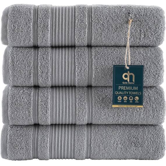 Qute Home 4-teiliges Badetuch-Set, 100% türkische Baumwolle, Premium-Qualität, Handtücher für Badezimmer, schnell trocknend, perfekt für den täglichen Gebrauch, Set beinhaltet 4 Badetücher (grau)