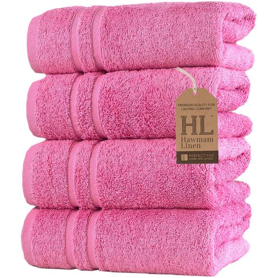 Hawmam Linen Handtücher, türkische Baumwolle, Premium-Qualität, weich und saugfähig, kleine Handtücher für Badezimmer, Rosa, 4 Stück