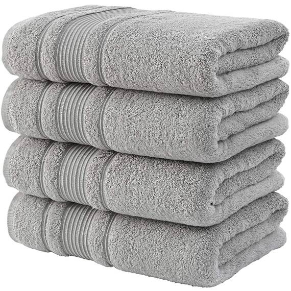 Qute Home 4-teiliges Badetuch-Set, 100% türkische Baumwolle, Premium-Qualität, Handtücher für Badezimmer, schnell trocknend, perfekt für den täglichen Gebrauch, Set beinhaltet 4 Badetücher (grau)