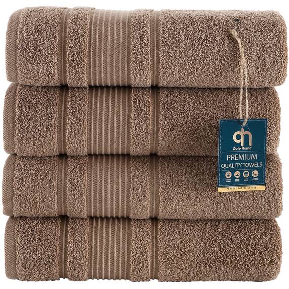 Qute Home 4-teiliges Badetuch Set, 100% türkische Baumwolle, Premium-Qualität, Handtücher für Badezimmer, schnell trocknend, perfekt für den täglichen Gebrauch, Set beinhaltet 4 Badetücher (braun)