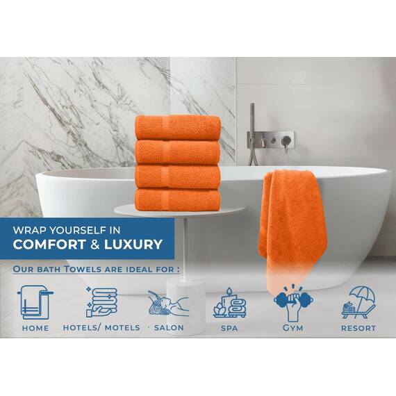 DAN RIVER Badetücher, 68 x 137 cm, 100 % Baumwolle, größer und leichter, schneller trocknend, super weich und saugfähig, ideales Badetuch-Set für den täglichen Gebrauch, Orange, 4 Stück
