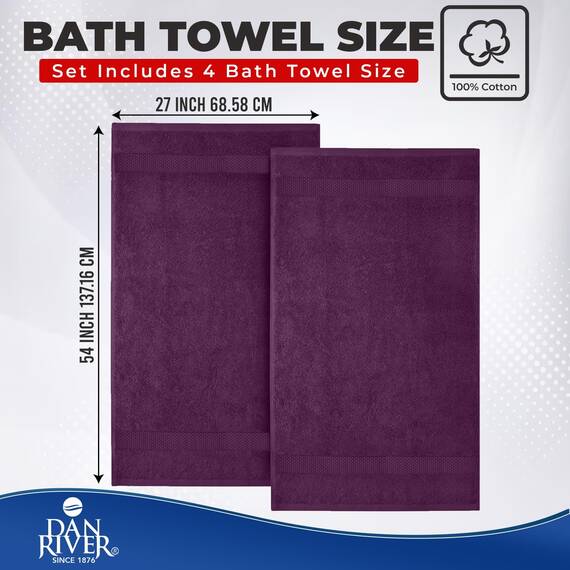 DAN RIVER Badetuch aus 100 % Baumwolle, weich, groß, Badetuch, sehr saugfähig, für den täglichen Gebrauch, ideal für Pool, Zuhause, Fitnessstudio, Spa, Hotel, Badetuch-Set 68.6 x 137.2 cm, 600 g/m²
