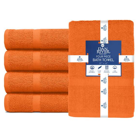 DAN RIVER Badetücher, 68 x 137 cm, 100 % Baumwolle, größer und leichter, schneller trocknend, super weich und saugfähig, ideales Badetuch-Set für den täglichen Gebrauch, Orange, 4 Stück