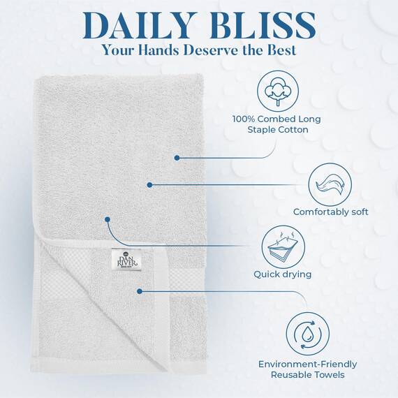 Dan River 6er-Pack Premium-Handtücher (40,6 x 71,1 cm) – 100% Baumwolle, ultraweich, leicht, sehr saugfähige Handtücher für Badezimmer, Spa, Fitnessstudio, Salon, Hotel und Reisen – 550 g/m² – Weiß
