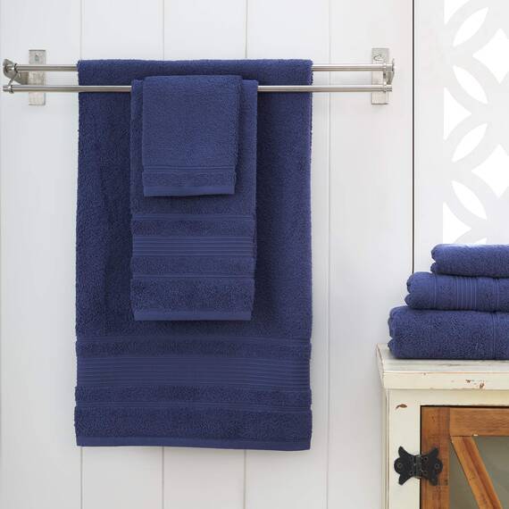 Qute Home 6-Piece Bath Towels Set, 100% Turkish Cotton Premium Quality Bathroom Towels, Soft and Absorbent Turkish Towels, Set Includes 2 Bath Towels, 2 Hand Towels and 2 Washcloths (Navy Blue)
