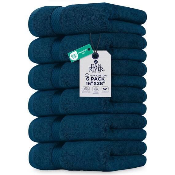 Dan River 6er-Pack Premium-Handtücher (40,6 x 71,1 cm) – 100% Baumwolle, ultraweich, leicht, sehr saugfähige Handtücher für Badezimmer, Spa, Fitnessstudio, Salon, Hotel und Reisen – 550 g/m²