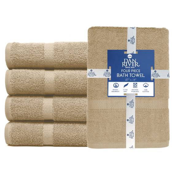 DAN RIVER Badetuch-Set, 100 % Baumwolle, weich, groß, Badetuch, sehr saugfähig, für den täglichen Gebrauch, ideal für Pool, Zuhause, Fitnessstudio, Spa, Hotel, Hellbraun, 68.6 x 137.2 cm, 600 g/m²