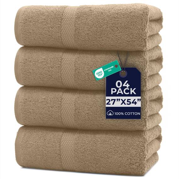 DAN RIVER Badetuch-Set, 100 % Baumwolle, weich, groß, Badetuch, sehr saugfähig, für den täglichen Gebrauch, ideal für Pool, Zuhause, Fitnessstudio, Spa, Hotel, Hellbraun, 68.6 x 137.2 cm, 600 g/m²