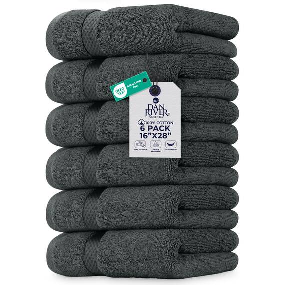 Dan River 6er-Pack Premium-Handtücher (40,6 x 71,1 cm) – 100% Baumwolle, ultraweich, leicht, sehr saugfähige Handtücher für Badezimmer, Spa, Fitnessstudio, Salon, Hotel und Reisen – 550 g/m² – Grau