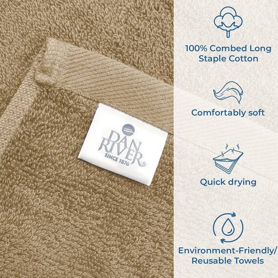 DAN RIVER Badetuch-Set, 100 % Baumwolle, weich, groß, Badetuch, sehr saugfähig, für den täglichen Gebrauch, ideal für Pool, Zuhause, Fitnessstudio, Spa, Hotel, Hellbraun, 68.6 x 137.2 cm, 600 g/m²