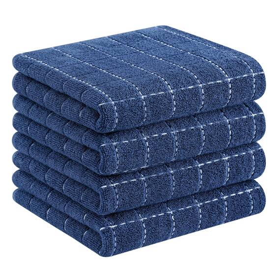 Homaxy Küchentücher, 100% Baumwolle, Frottee, Marineblau, 33 x 71 cm, Kariertes Design, weiche und super saugfähige Geschirrtücher, 4 Stück