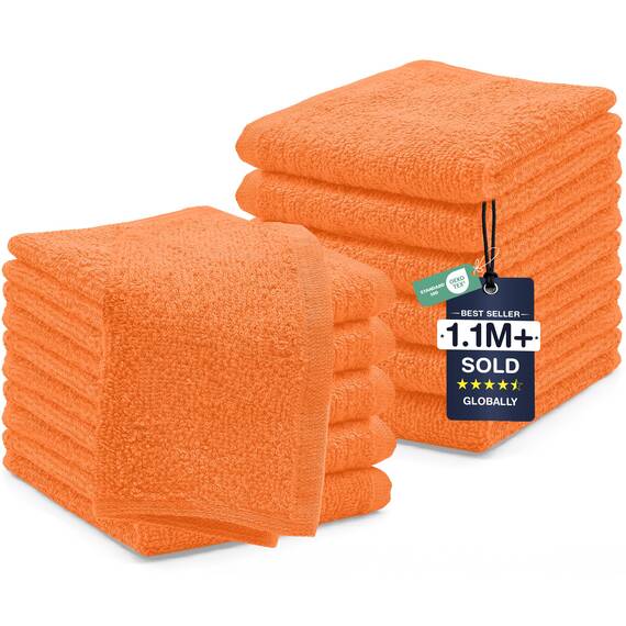 Dan River Waschlappen – 12 Stück, 30,5 x 30,5 cm, 400 g/m², Orange, 100% Baumwolle, weiche und sehr saugfähige Waschlappen für Gesicht und Körper, perfekt für Badezimmer, Make-up-Entfernung und den
