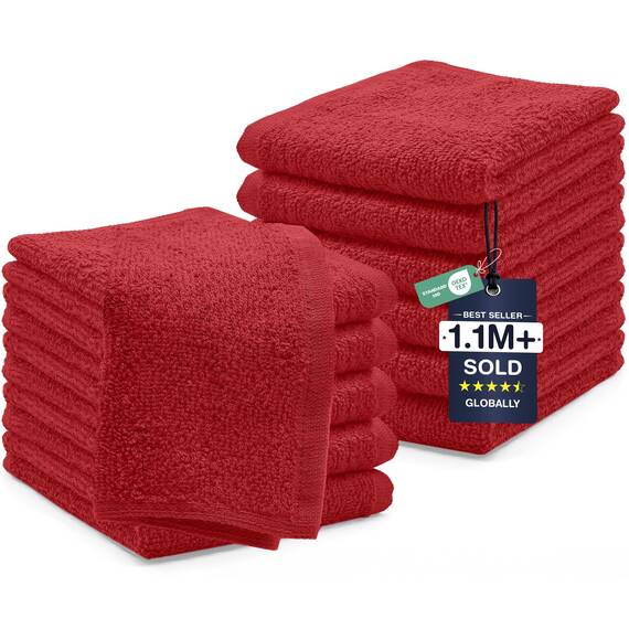 Dan River Waschlappen – 12 Stück, 30,5 x 30,5 cm, 400 g/m², rot, 100% Baumwolle, weiche und sehr saugfähige Waschlappen für Gesicht und Körper, perfekt für Badezimmer, Make-up-Entfernung und den