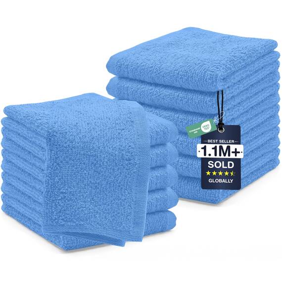 Dan River Waschlappen – 12 Stück, 30,5 x 30,5 cm, 400 g/m², Mittelblau, 100% Baumwolle, weiche und sehr saugfähige Waschlappen für Gesicht und Körper, perfekt für Badezimmer, Make-up-Entfernung und
