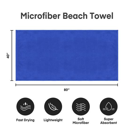 Jml Mikrofaser-Badetücher, 2 Stück, 101,6 x 203,2 cm, übergroß, weich, super saugfähig und schnell trocknend, Größe Extra Large, Badetuch für Sport, Strand, Fitness, Yoga, dunkelblau
