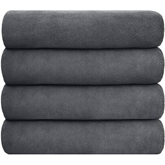 JML Mikrofaser-Handtücher, Badetuch-Set, 4 Stück, 68,6 x 139,7 cm, super saugfähig, schnell trocknend, Badetuch für Haare, Schwimmen, Fitness, Sport, Yoga, Grau