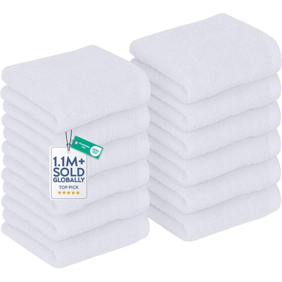 Dan River Waschlappen – 12 Stück, 30,5 x 30,5 cm, 400 g/m², weiß, 100% Baumwolle, weiche und sehr saugfähige Waschlappen für Gesicht und Körper, perfekt für Badezimmer, Make-up-Entfernung und den