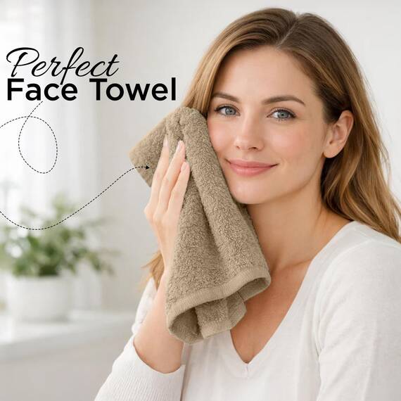 Dan River Premium-Waschlappen für Ihr Gesicht, 100% Baumwolle, 550 g/m², sehr saugfähige Gesichtshandtücher für Körper, Dusche, Badezimmer, 12 Stück, Hellbraun