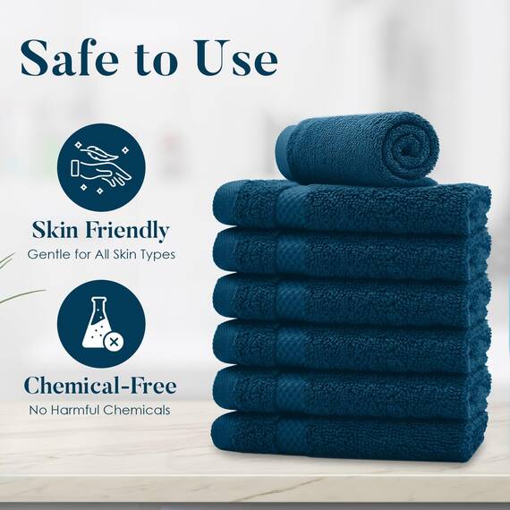 Dan River Premium-Waschlappen für Ihr Gesicht, 100% Baumwolle, 550 g/m², sehr saugfähige Gesichtshandtücher für Körper, Dusche, Badezimmer, 12 Stück, Blau