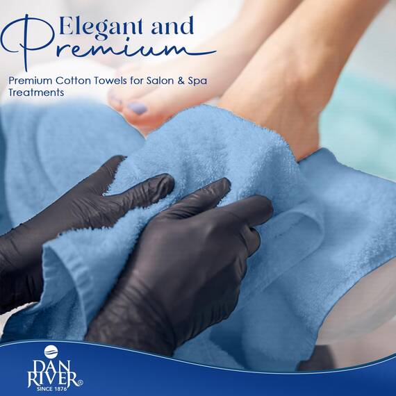 DAN RIVER Handtücher aus 100 % Baumwolle, 24 Stück | ultraweiche große Baumwoll-Salon-Handtuch Spa Handtuch Gym saugfähig blaues 40,6 x 66 cm 400 g/m²