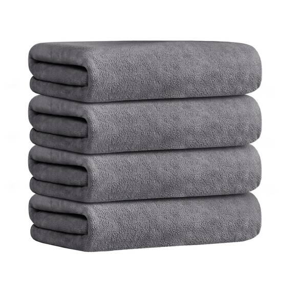 JML Mikrofaser-Handtücher, Badetuch-Set, 4 Stück, 68,6 x 139,7 cm, super saugfähig, schnell trocknend, Badetuch für Haare, Schwimmen, Fitness, Sport, Yoga, Grau