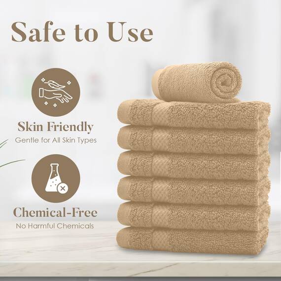 Dan River Premium-Waschlappen für Ihr Gesicht, 100% Baumwolle, 550 g/m², sehr saugfähige Gesichtshandtücher für Körper, Dusche, Badezimmer, 12 Stück, Hellbraun