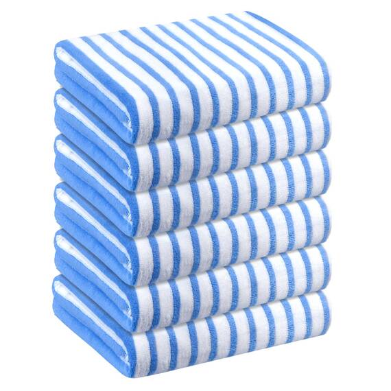 JML Mikrofaser-Badetücher, übergroße Handtuch-Sets, 68.6 x 139.7 cm, extra saugfähig, schnell trocknend und antibakteriell, Sporthandtuch, Yoga-Handtuch 6 Pack-stripeblue