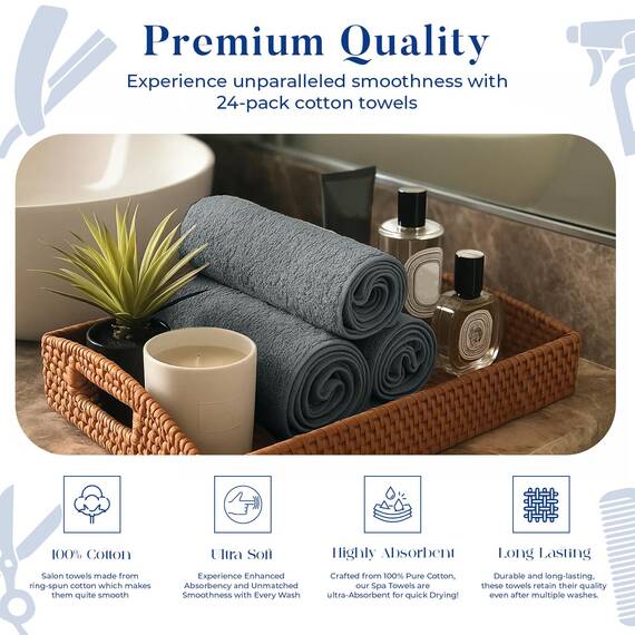 DAN RIVER Handtücher aus 100 % Baumwolle, 24 Stück, ultraweiche Handtücher, Bulk-Handtücher, Baumwoll-Salon-Handtuch, Spa-Handtuch, Fitnessstudio-Handtuch, saugfähig, Handtuch, 400 GSM