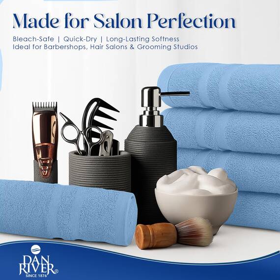 DAN RIVER Handtücher aus 100 % Baumwolle, 24 Stück | ultraweiche große Baumwoll-Salon-Handtuch Spa Handtuch Gym saugfähig blaues 40,6 x 66 cm 400 g/m²