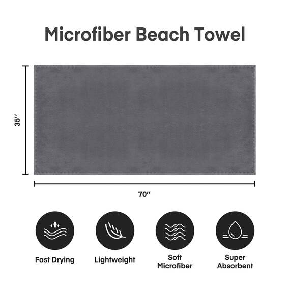 JML Mikrofaser-Badetücher, Jumbo-Badetücher, 2 Stück (88,9 x 177,8 cm), übergroß, weich, super absortbent und schnell trocknend, Mehrzweck-Badetücher für Körper, Sport, Fitness, Yoga, Grau