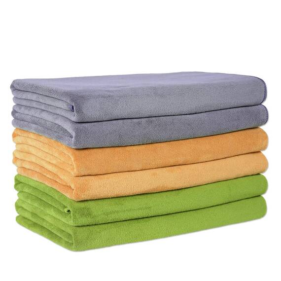 JML Mikrofaser-Handtücher, Badetuch-Sets (68,6 x 139,7 cm) – extra saugfähig, schnell trocknend, vielseitig einsetzbar für Bad, Schwimmen, Fitness, Sport, Yoga, Grau, Gelb, Grün, 6 Stück
