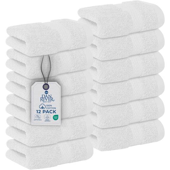 Dan River Premium-Waschlappen für Ihr Gesicht, 100% Baumwolle, 550 g/m², sehr saugfähige Gesichtshandtücher für Körper, Dusche, Badezimmer, 12 Stück, (30,5 x 30,5 cm, weiß)