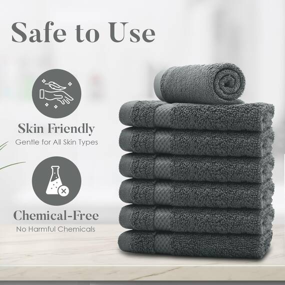 Dan River Premium-Waschlappen für Ihr Gesicht, 100% Baumwolle, 550 g/m², sehr saugfähige Gesichtshandtücher für Körper, Dusche, Badezimmer, 30,5 x 30,5 cm, Grau, 12 Stück