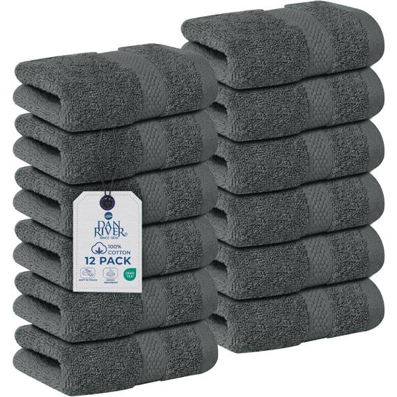 Dan River Premium-Waschlappen für Ihr Gesicht, 100% Baumwolle, 550 g/m², sehr saugfähige Gesichtshandtücher für Körper, Dusche, Badezimmer, 30,5 x 30,5 cm, Grau, 12 Stück