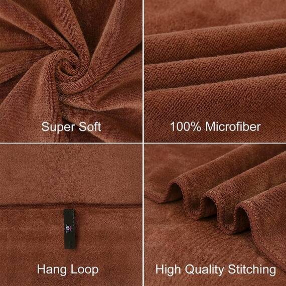 Jml Mikrofaser-Badetücher, 6 Stück, 76,2 x 152,4 cm, Set für Erwachsene, Damen und Herren, übergroß, weich, super saugfähig und schnell trocknend, für Sport, Fitness, Yoga, braun