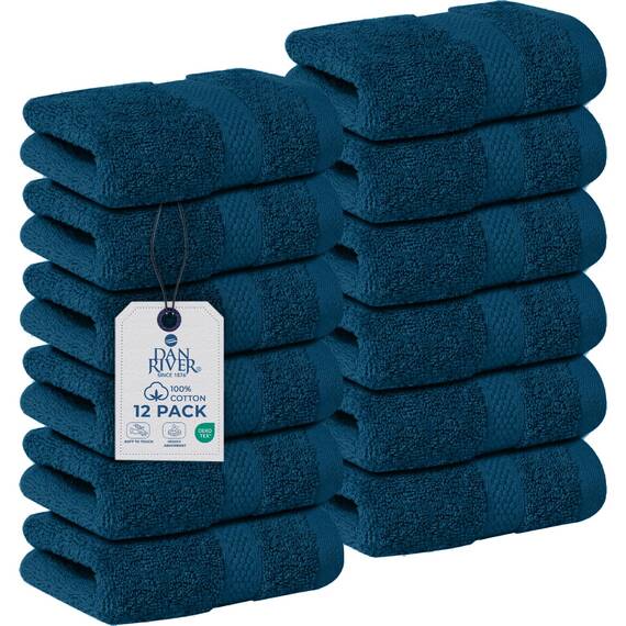 Dan River Premium-Waschlappen für Ihr Gesicht, 100% Baumwolle, 550 g/m², sehr saugfähige Gesichtshandtücher für Körper, Dusche, Badezimmer, 12 Stück, Blau