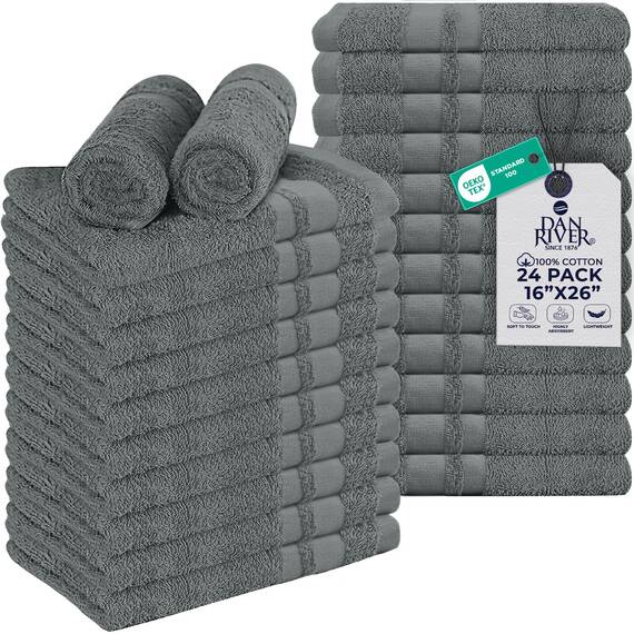 DAN RIVER Handtücher aus 100 % Baumwolle, 24 Stück, ultraweiche Handtücher, Bulk-Handtücher, Baumwoll-Salon-Handtuch, Spa-Handtuch, Fitnessstudio-Handtuch, saugfähig, Handtuch, 400 GSM