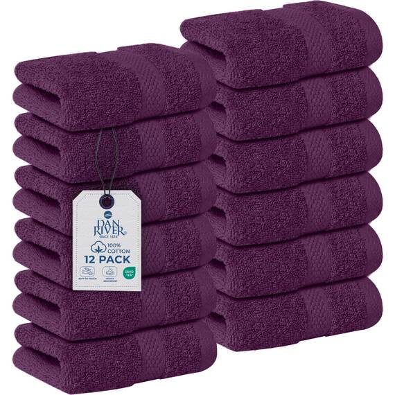 Dan River Premium-Waschlappen für Ihr Gesicht, 100% Baumwolle, 550 g/m², sehr saugfähige Gesichtshandtücher für Körper, Dusche, Badezimmer, 30,5 x 30,5 cm, 12 Stück, Purple Passion