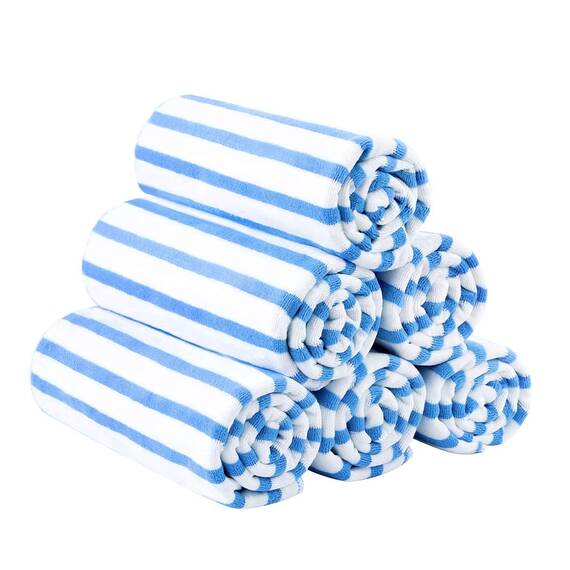 JML Strandtücher, Mikrofaser-Strandtuch (6 Stück, 76.2x152.4 cm), Cabana-Streifen, saugfähiges und schnell trocknendes Handtuch-Set für Erwachsene, Reisen, Sommer, Sport, Camping, gestreift