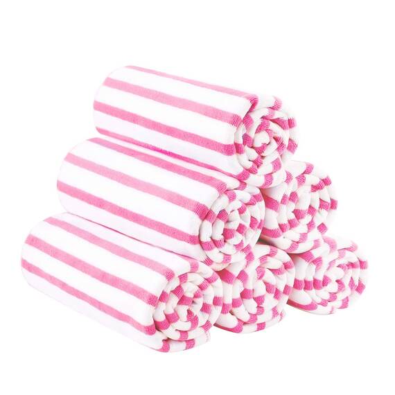 JML Mikrofaser-Badetücher, übergroße Handtuch-Sets, 68.6 x 139.7 cm, extra saugfähig, schnell trocknend und antibakteriell, Sporthandtuch, Yoga-Handtuch 6 Pack-stripepink