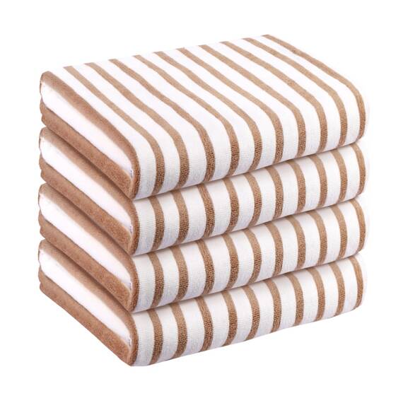 Jml Strandtücher, Mikrofaser-Badetuch-Set, 4 Stück, 76,2 x 152,4 cm, Cabana-Streifen, saugfähig, schnell trocknend, für Erwachsene, Reisen, Sommer, Sport, Schwimmen, Pool, Yoga, Camping, braun