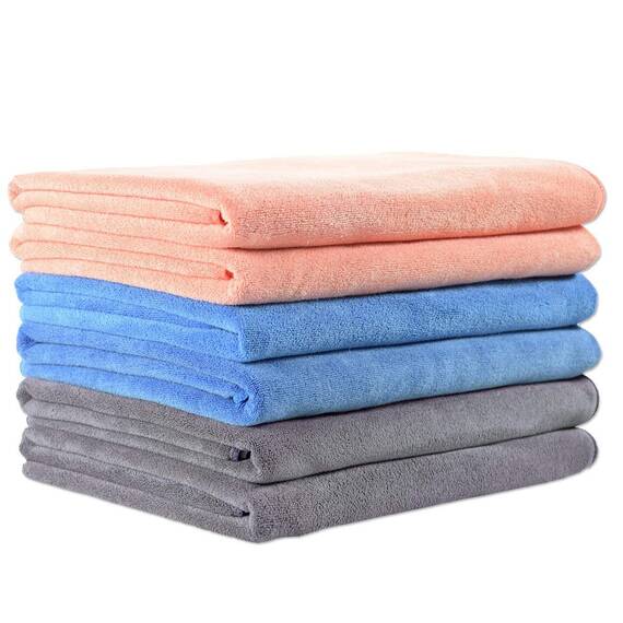 JML Mikrofaser-Handtücher, Badetuch-Set (68,6 x 139,7 cm) – extra groß, weich, saugfähig, schnell trocknend, Badetuch für Dusche, Schwimmen, Fitness, Sport, Yoga, Pfirsich/Grau/Blau, 6 Stück