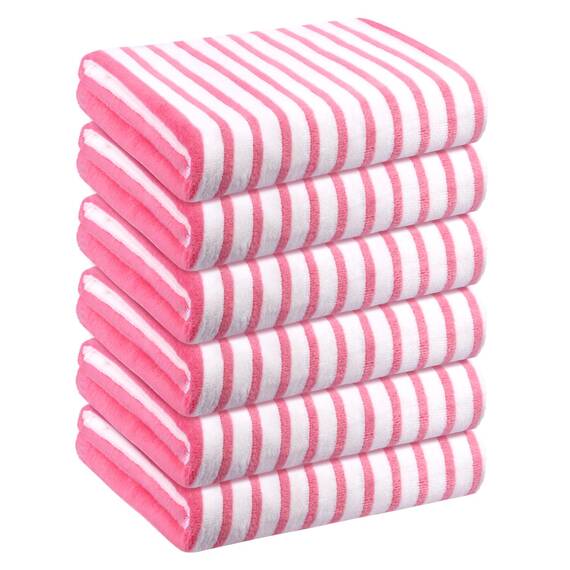 JML Mikrofaser-Badetücher, übergroße Handtuch-Sets, 68.6 x 139.7 cm, extra saugfähig, schnell trocknend und antibakteriell, Sporthandtuch, Yoga-Handtuch 6 Pack-stripepink