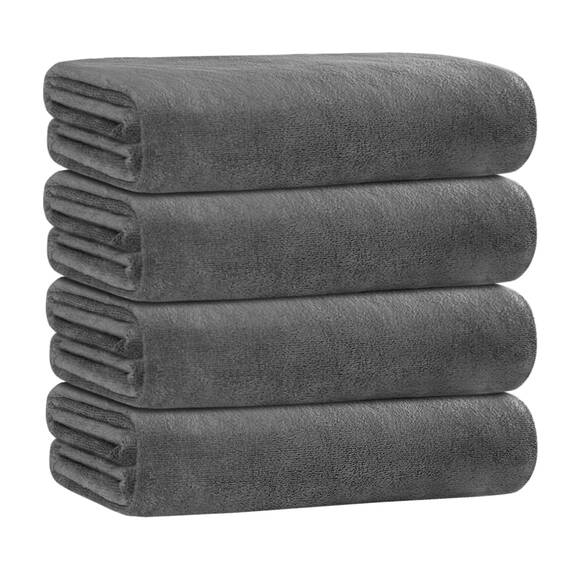 Jml Badetücher für den Körper von Erwachsenen, Mikrofaser-Badetuch-Set, Größe Large, 4 Stück (76,2 x 152,4 cm), leicht und weich, saugfähig, für Bad, Spa, Fitnessstudio, Yoga, Salon, Sauna, grau