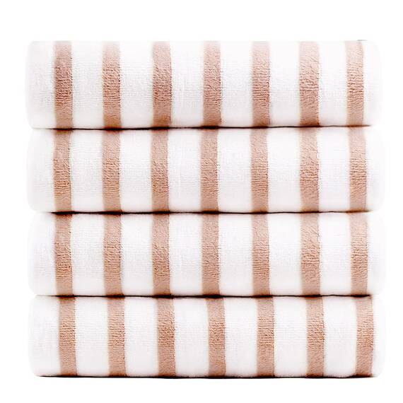 Jml Strandtücher, Mikrofaser-Badetuch-Set, 4 Stück, 76,2 x 152,4 cm, Cabana-Streifen, saugfähig, schnell trocknend, für Erwachsene, Reisen, Sommer, Sport, Schwimmen, Pool, Yoga, Camping, braun