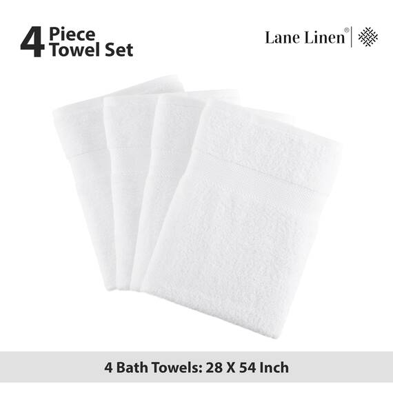 LANE LINEN Badetuch-Set (71,1 x 137,2 cm), 100 % ringgesponnene Baumwolle, türkische Baumwolle, Handtücher für Badezimmer, schnell trocknend, sehr weich und saugfähig, Hotel- und Spa-Qualität, weißes
