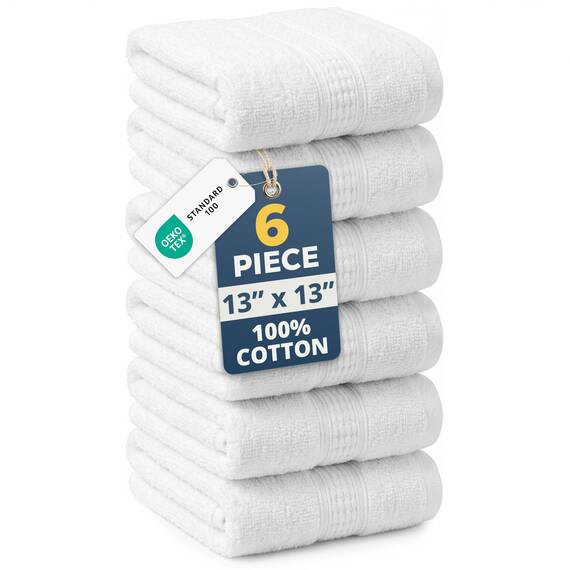 LANE LINEN 6-teiliges Waschlappen-Badezimmer-Set, 100 % Baumwolle, sehr saugfähig, Waschlappen in Premium-Spa- und Hotelqualität, Weiß