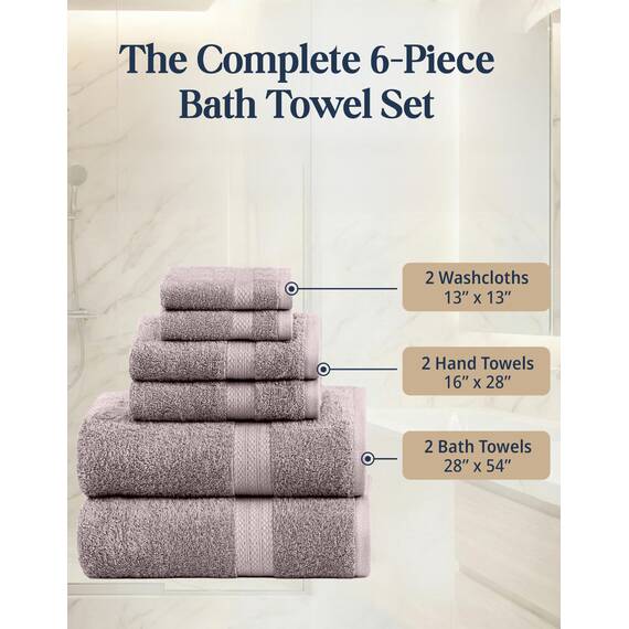 LANE LINEN Badetuch-Set aus 100 % Baumwolle, 6-teilig, flauschig, super weich und sehr saugfähig, 2 große Badetücher, 2 Waschlappen, 2 Handtücher, Ringgesponnen, doppelseitiges Baumwoll-Frottee