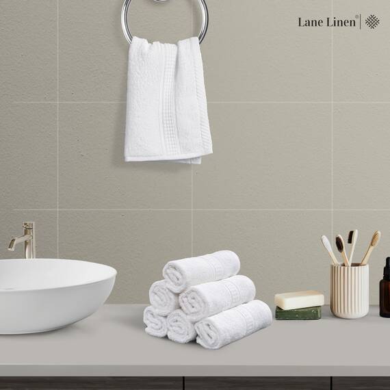 LANE LINEN 12-teiliges Waschlappen, Badezimmer-Set, 100 % Baumwolle, sehr saugfähig, Waschlappen in Premium-Spa- und Hotelqualität, Weiß