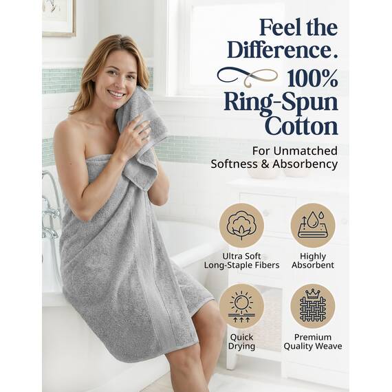 Lane Linen Luxus-Badetücher-Set aus 100 % merzerisierter Baumwolle, Ringgesponnen-Technologie, 2 Badetücher, 2 Waschlappen, 2 Handtücher, geeignet für alle Hauttypen, einschließlich empfindlicher Haut